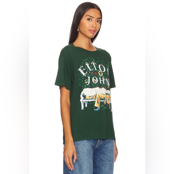 NWT Daydreamer Elton John Floral Boyfriend Tee in Vintage Green - Picture 3 of 12